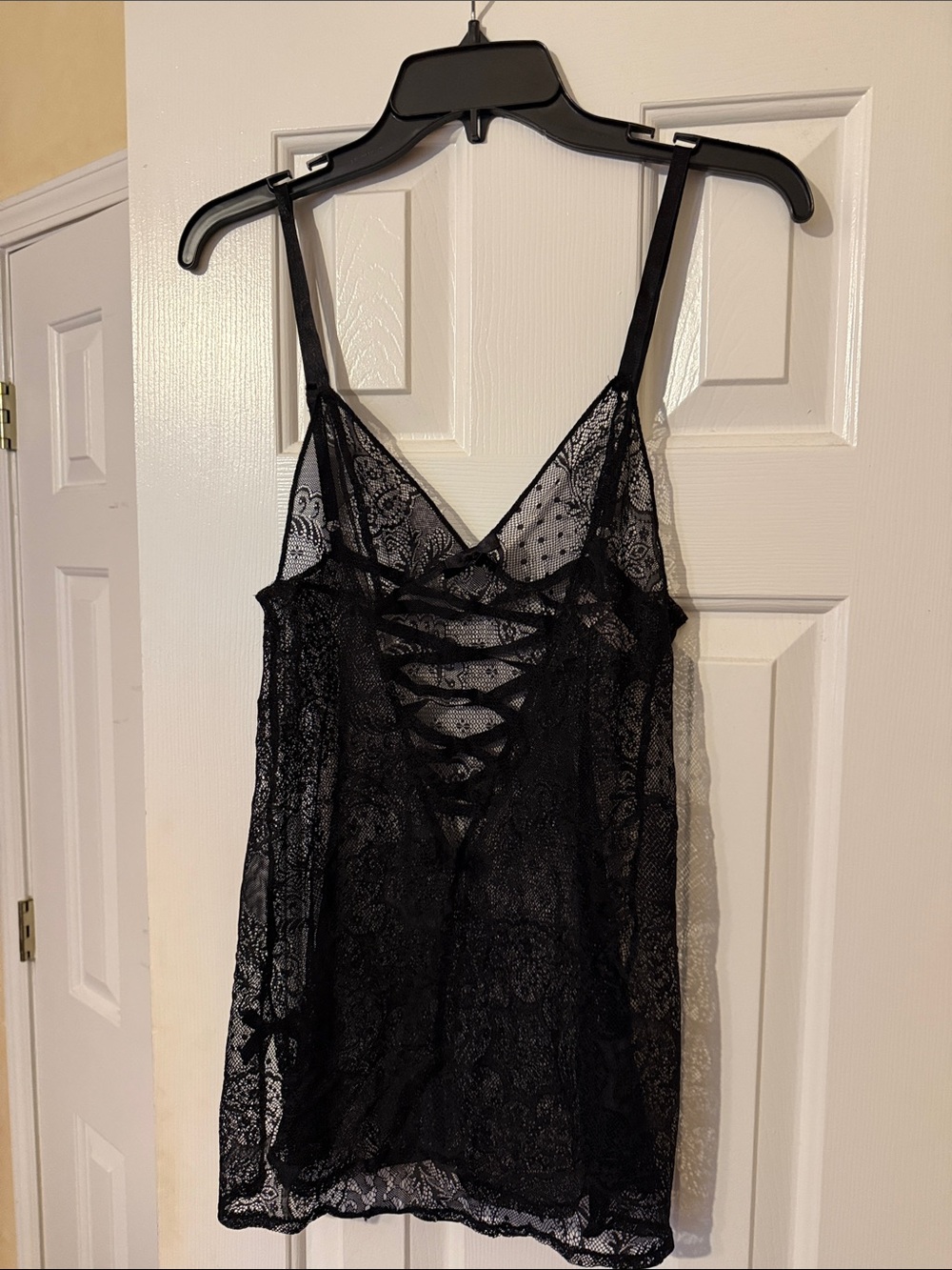 Victoria's Secret Black Lace Chemise with Crisscross Front